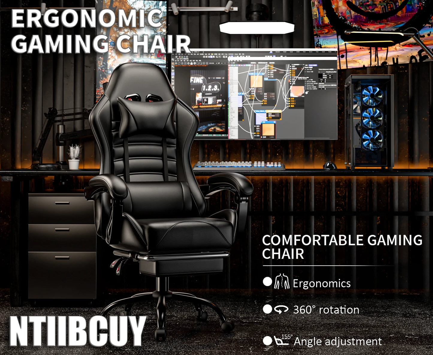 Ergonomic Gaming Chair with Footrest
