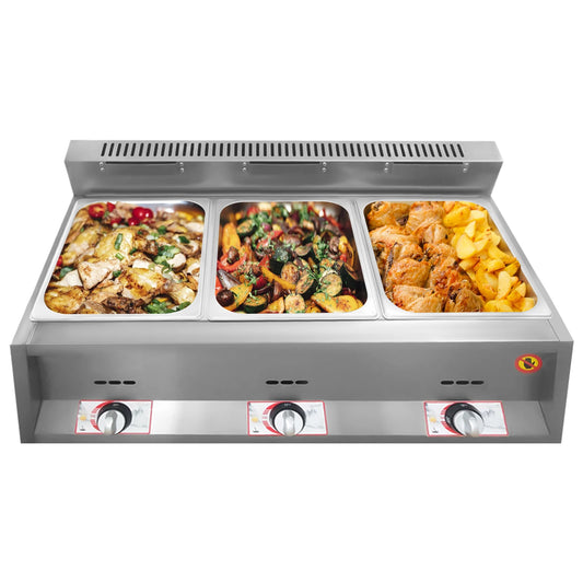 3 Pan Gas Fryer Catering Steam Table Food Warmer