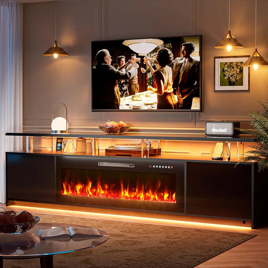 80-inch 2 Tier TV Console with Electric Fireplace
