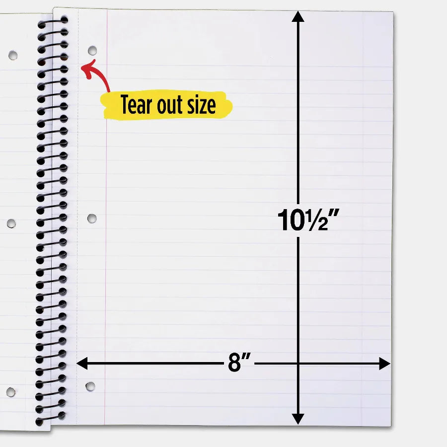 5 Subject Spiral Notebook Wide Ruled 8 x 10