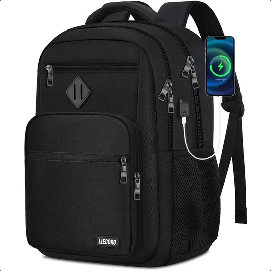 Black Backpack for Men with USB Charging Port