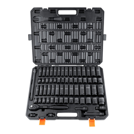 1/2" Drive Impact Socket Set   6 Point Cr-V Alloy Steel for Auto Repair Easy-to-Read Size Markings Rugged Construction
