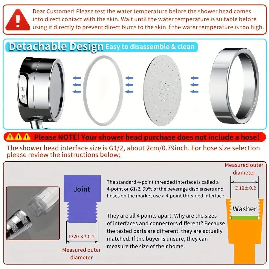 1PC 3-level Adjustable Shower Head with Filter