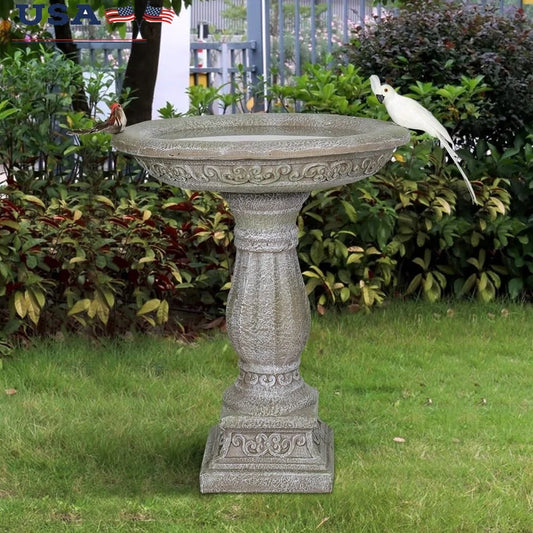 20" Outdoor Pedestal Birdbath and Feeder