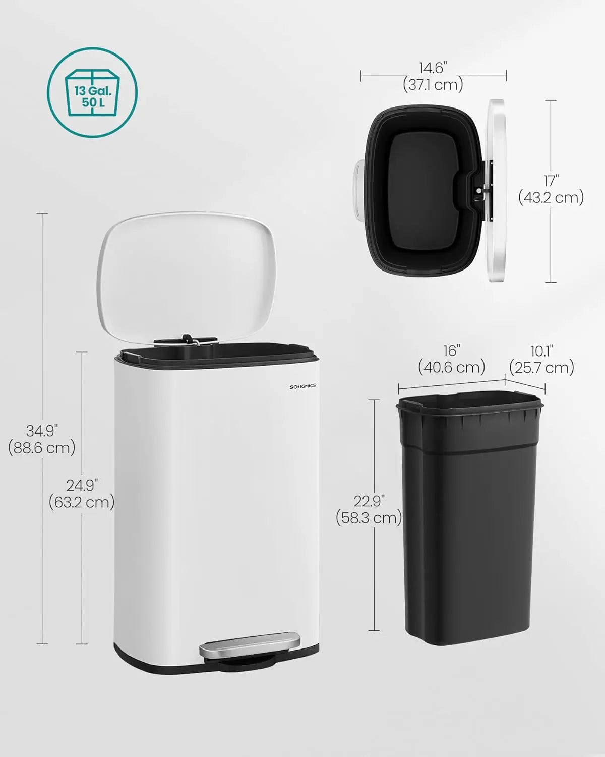 13 Gallon Recycling or Waste Trash Can